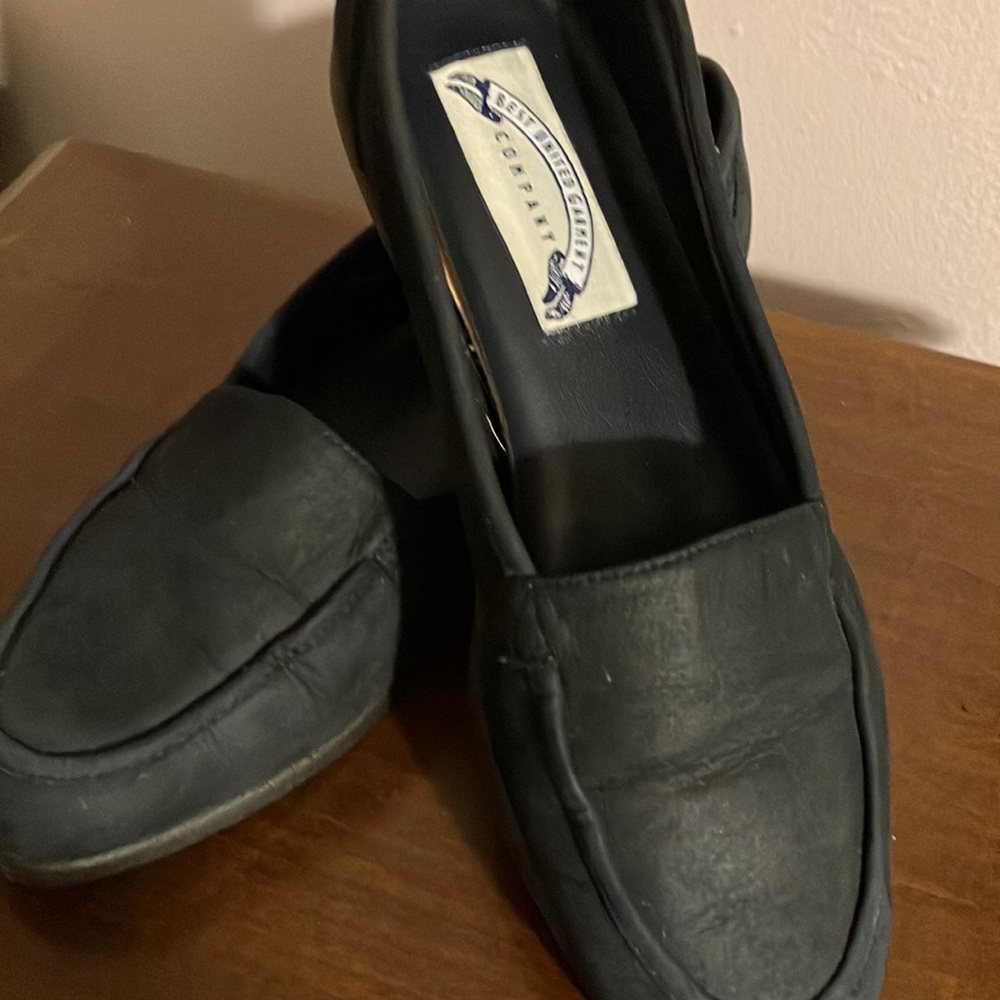 Leather flats-navy blue*